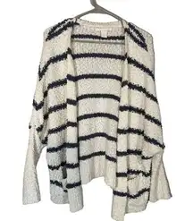 C&C California White & Navy Blue Striped Opened Front Knit Cardigan Women Sz S