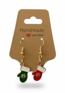 Handmade Green And Red Mittens Dangle Earrings