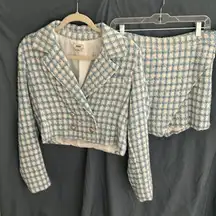 Jason Wu: Sky Blue/White Tweed Cropped Blazer & Skort Set- size 10