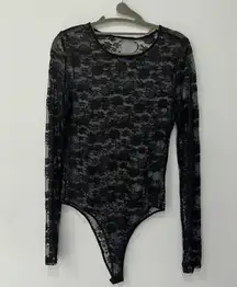 Ladies Long Sleeve Floral Lace Leotard Bodysuits Top Sz M