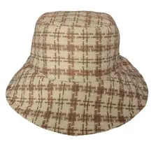 Marcus Adler NY Pink & White Houndstooth Plaid Tweed Twee Preppy Bucket Hat - OS