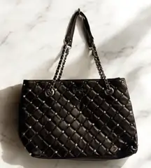 Jessica Simpson Women's Black Tote Shoulder Bag - 18" W x 13" H Purse Pearl Stud