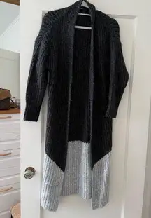 Express Grey Colorblock Chunky Knit Longline Open Oversized Cardigan Coat XSmall