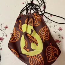 Animal Crossing Drawstring Backpack Bag Brown Leaf Print Nintendo