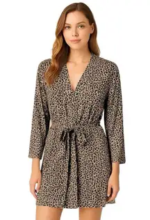 Rene Rofe Sleepwear Leopard Cheetah Print Robe Bathrobe