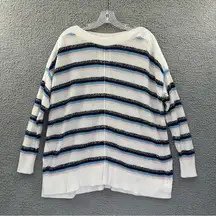 LOFT Long Sleeve Boat Neck Striped Sweater White Blue Pink Women's Medium