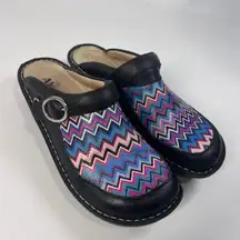 Alegria Leather Clogs 40 US 9-9.5 Multicolor Zig Zag Slip-On‎ Comfort Mules
