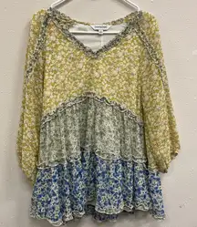 Davi & Dani oversized floral v-neck dolman sleeve colorful boho feminine tunic r