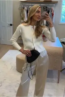 Reformation Joanne ribbed Cardigan cream long sleeve Organic cotton XL NEW