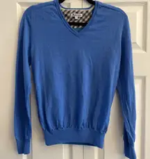 Aquascutum Mens Small ‎ Blue V Neck Wool Sweater Preppy Old Money Golf European