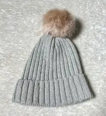 H&M Light Gray Knit Faux Fur Pom Pom Beanie