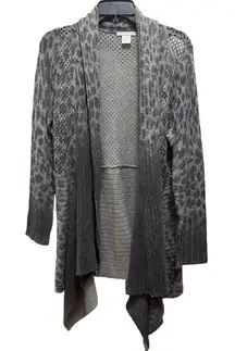 ALBERTO MAKALI Women's Gray Leopard Ombre Open Front Cardigan Sweater Size L