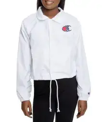 Champion Size Small Cropped Coaches Jacket Windbreakereaker White with Logo