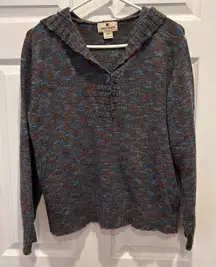 Woolrich Sweater Indigo and‎ Red V Neck Button Women's Size Large Hooded