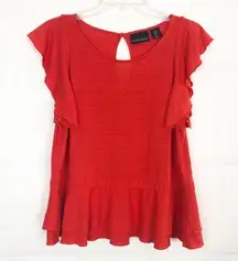 Cynthia Rowley Womens Top Medium Linen Blend Ruffled Coastal Tomato Girl Beachy