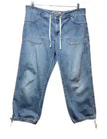 Vintage 90s Old Navy Blue Jeans Cropped Capri Drawstring Waist Pockets Size‎ 12