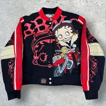 Vintage Betty Boop Jeff Hamilton‎ Biker Racing Jacket Women's XL Y2K