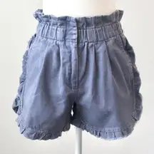 Shinestar Cornflower Blue Ruffle Denim Elastic Jean Shorts Pocket Medium