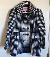 Juicy Couture 90’s Navy&White Polka Dot Wool Blend Double Breasted Peacoat #Bl