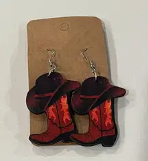 New Lightweight Wooden Cowboy Boots & Hat Western Pierced Earrings Jewelry