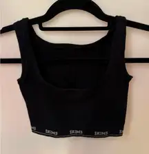 Skims Seamless Rib Scoop Bralette Logo Band Black Crop Tank Onyx small