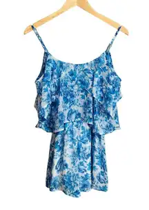 Show Me Your Mumu Blue Quinn Ruffle Cold Shoulder Romper Size Small