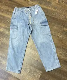 NEW GAP Easy Jean Women's Medium Cargo High Rise Blue Denim Drawstring Ankle