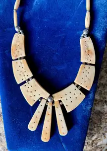 Vintage Tan Hand Carved Camel Bone Statement Tribal Necklace 20"