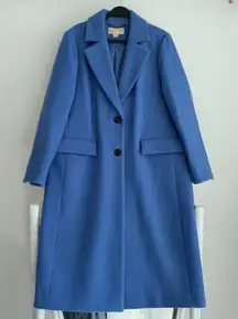 Michael Kors Wool Coat Womens XL Blue Single Breasted Overcoat Minimalist Luxury