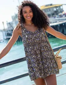 Natural Life Size L XL Rosie Sleeveless Romper Black Yellow Floral Boho