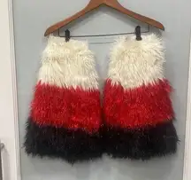 Red White Black EDC Sparkly Rave GoGo Fuzzy Fuzzies Leg Warmers Handmade