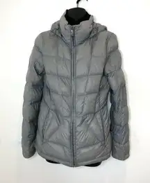 CALVIN KLEIN Women's Size S Duck Down Hooded Puffer Jacket Gray Full Zip