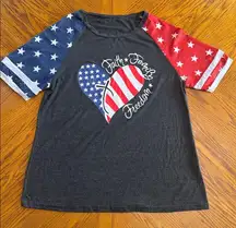 4th of July Fourth USA America Patriotic Heart Tee Gray Red White Blue