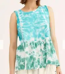 Free People We The Free Teal Sleeveless Tie-dye Anytime Peplum tank top  SIZE M