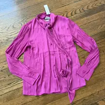 Love Token NWT magenta satin blouse with bow, xS