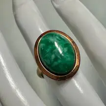 Vintage 12K Gold-Filled Green Cabochon Ring