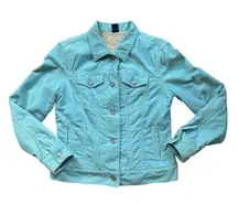 Gap Corduroy Trucker Jacket Women SZ M Aqua Blue Sherpa Cozy Fall Western