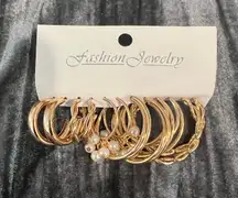 Gold and Pearl Hoop Earring Set