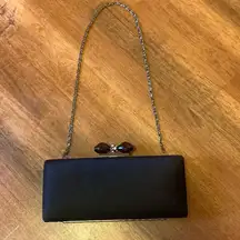 Jessica McClintock purse clutch Black with Jeweled Clasp Chain Strap Formal