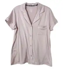 BCBGMAXAZRIA Women's Button Short Sleeve Pajama Sleep Shirt Dusty Pink Medium