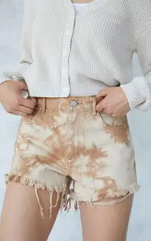 PacSun Sand Tie Dye High Waisted Frayed Denim Festival Shorts Beige Tan 6