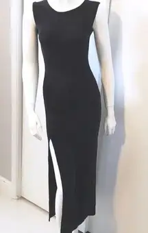 Black Long High Slit Fitted Low Back Dress