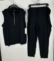 Softies Dream Knit Black Quarter Zip Jogger Pants Set Matching Lounge Set 2X/3X