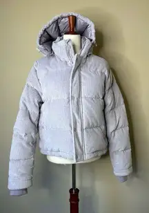 Aritzia Super Puff Shorty Cushcord French Corduroy Goose Down Puffer Gull Grey