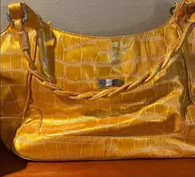 Sag Harbor Faux Croc Embossed Gold Shoulder Bag With Braided Handles