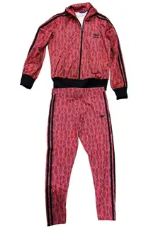 Adidas Red Snakeskin 2 Piece Jacket & Pants Sporty Active Tracksuit Set Medium