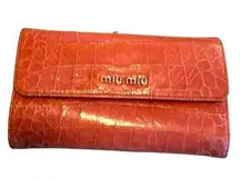 Miu Miu Long Pink Gold Embossed Leather Wallet