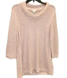 J Jill Pure Jill Mock neck Open Weave Lightweight 3/4 Sleeve Sweater Pink Size M