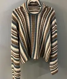 a.n.a Womens . Striped Turtleneck sweater with Bat Wing Sleeves  Size L