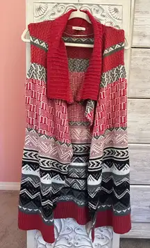 G.H.Bass&Co. sleeveless boho Aztec cozy open front long asymmetrical hem vest SM